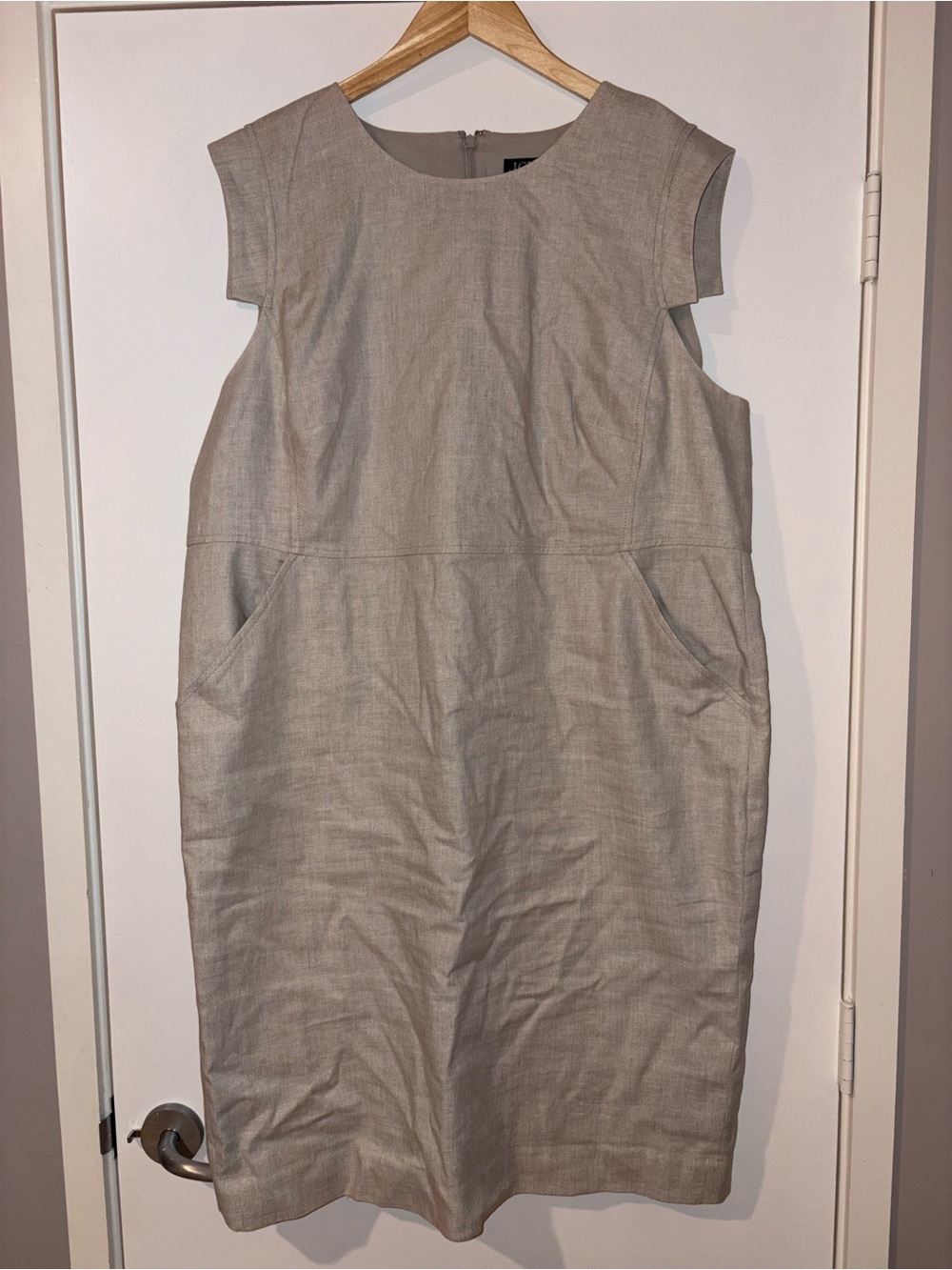 J. Crew Sleeveless Linen-Blend 'Resume' Dress in Bone Grey
